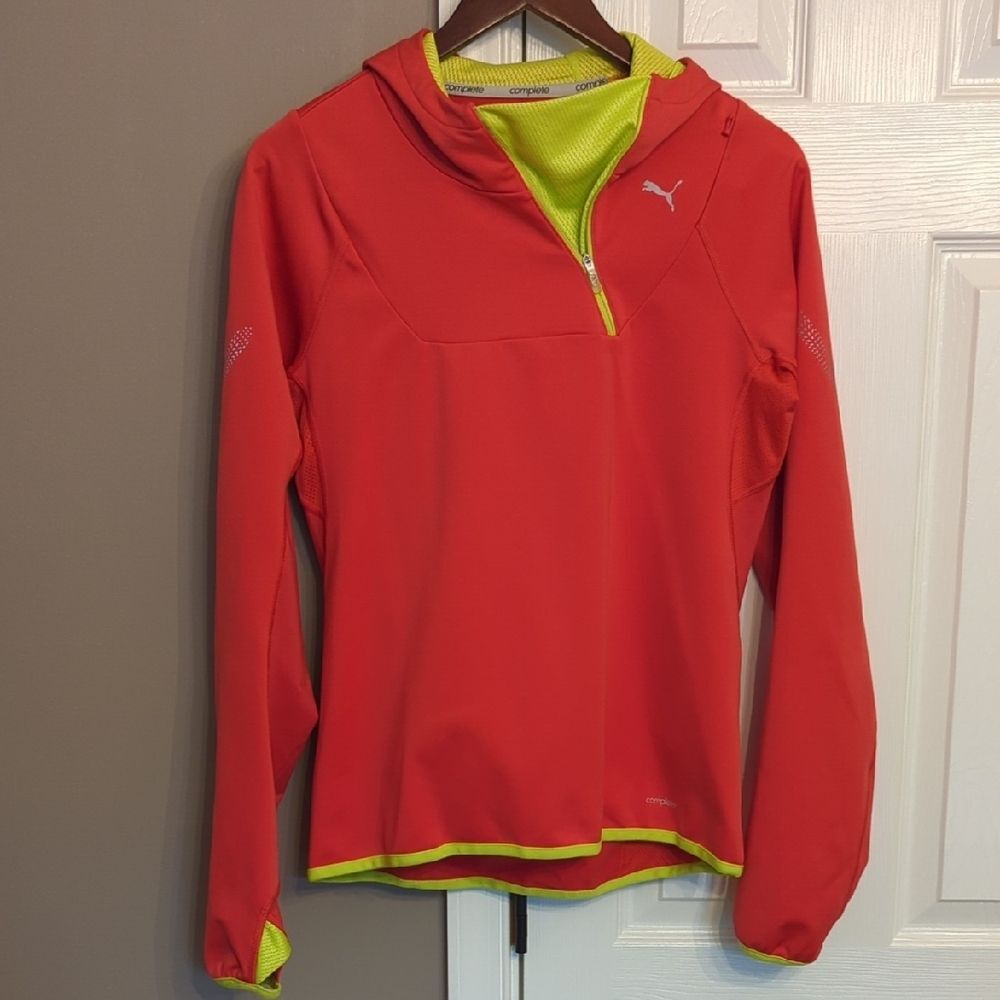 Women's Puma Coral and Neon Windstopper Softshell Running Quarterzip Hoodie